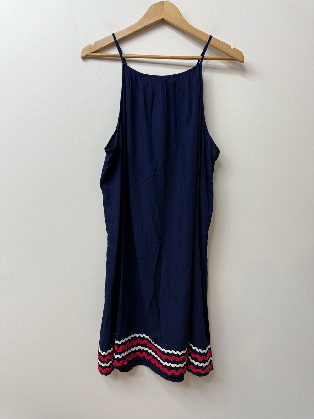 crown & ivy Navy Spaghetti-Strap Dress with Red and White Chevron Hem size XL - Picture 2 of 9